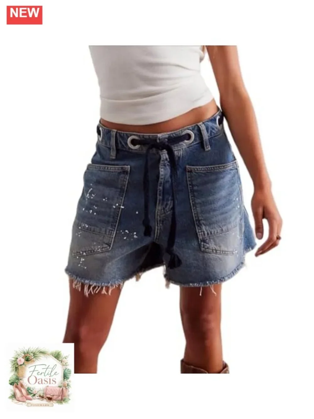 Baggy Wide Leg Bermuda Denim Shorts for Women Drawstring Long Jean Shorts